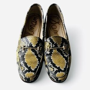 Sam Edelman Lior Horse-Bit Snakeskin Pattern Loafers Mustard Yellow Black Sz 7M